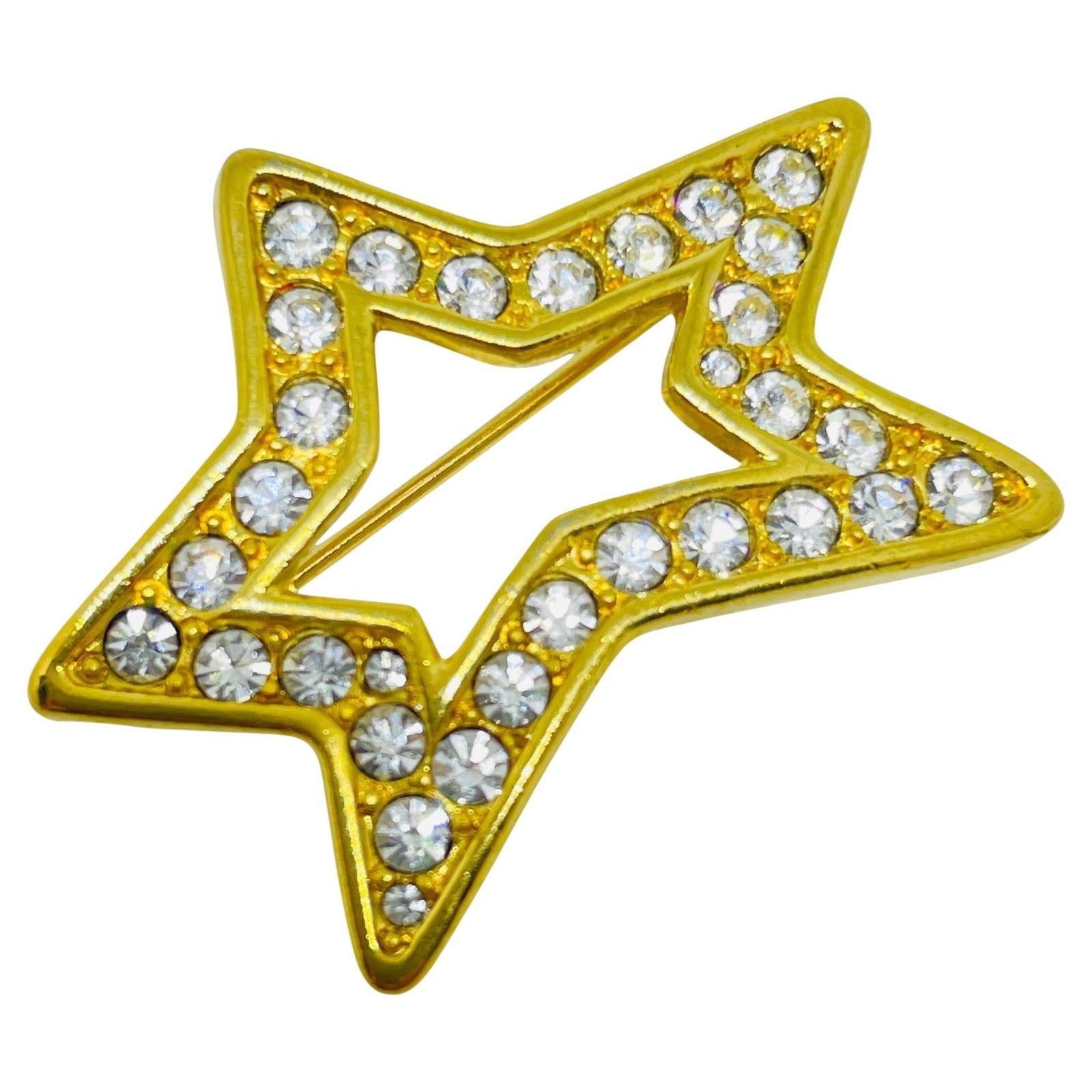 Napier Signed Vintage Gold Tone Crystals Star Designer Brooch